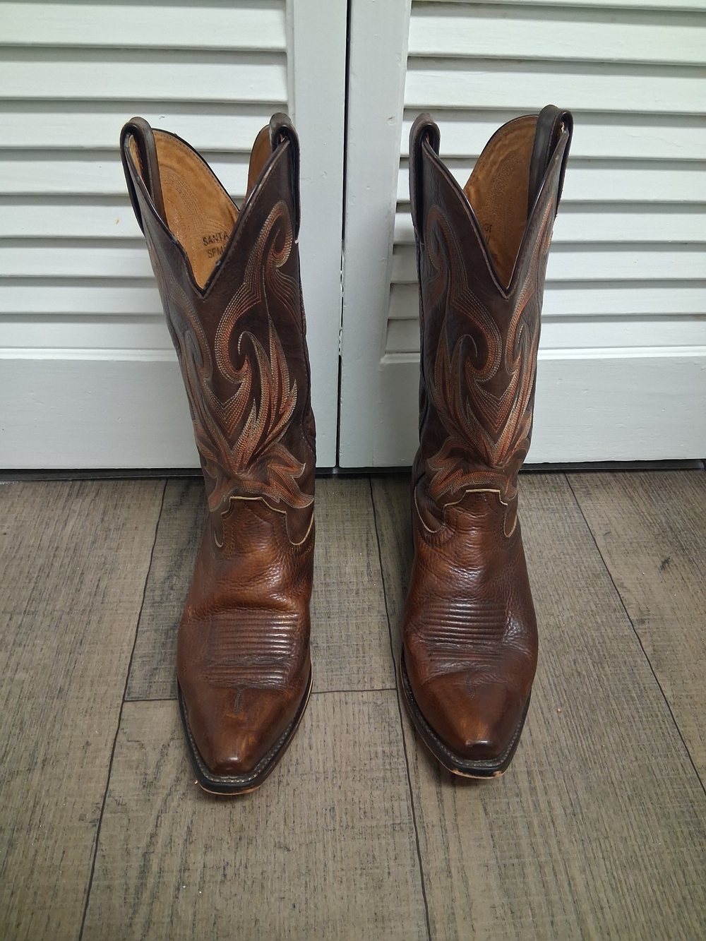 Men's Brown 100% Leather Western Cowboy Boots with Embroidered Shaft Sz8EW